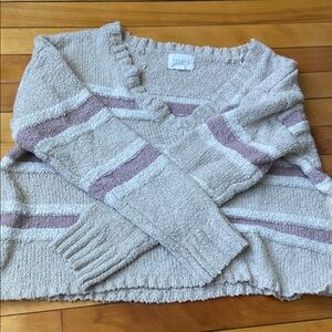 Cozy Beige and Mauve Striped Sweater